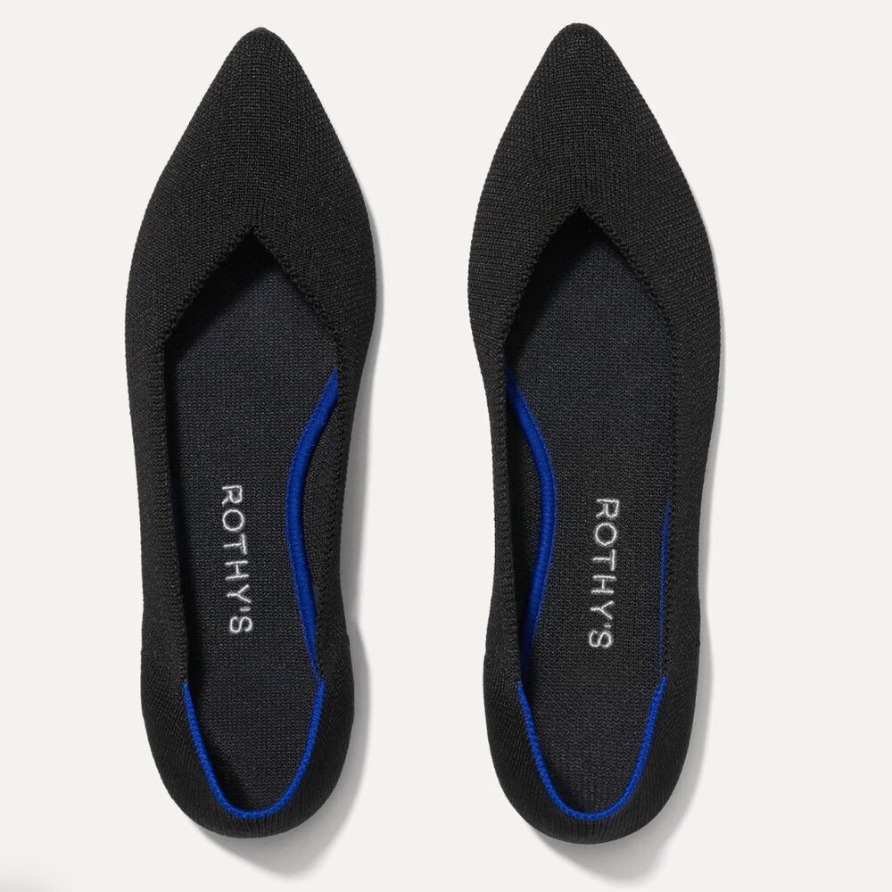 Rothy's Black Flats with Blue Trim